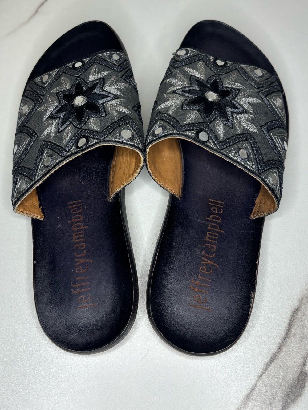 Jeffrey Campbell Embroidered Slide Leather Sandals / US 7.0